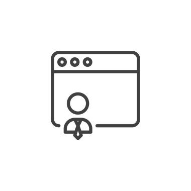 Web geliştirici satırı simgesi. Mobil konsept ve web tasarımı için kişisel web sitesi lineer stil işareti. Web sayfası programcısı ana hatlı vektör simgesi. Sembol, logo çizimi. Vektör grafikleri