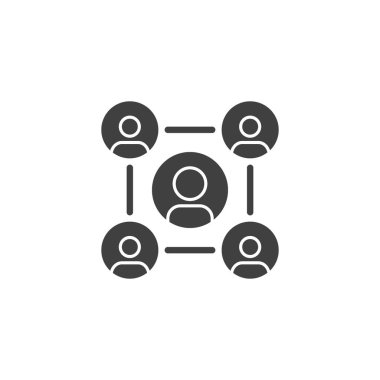 İnsanlar grup bağlantı vektörü simgesi. Sosyal ağ mobil konsept ve web tasarımı için düz tabela doldurdu. Çoklu kullanıcı simgesi. Sembol, logo çizimi. Vektör grafikleri
