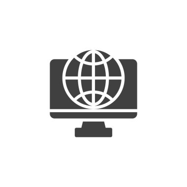 Genel ağ vektör simgesi. İnternet Tarayıcısı mobil konsept ve web tasarımı için düz tabela doldurdu. Bilgisayar görüntüleme ve küresel sembol. Sembol, logo çizimi. Vektör grafikleri