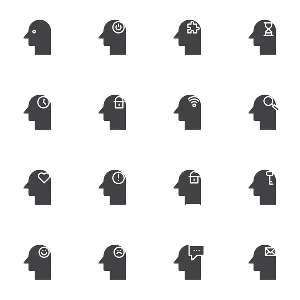 Human Mind Vector Icons Set Modern Solid Symbol Collection Filled — Stock Vector