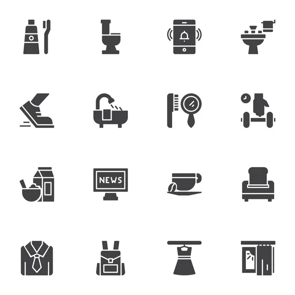 Morgens Routine Vektor Icons Gesetzt Moderne Solide Symbolsammlung Gefülltes Piktogrammpaket — Stockvektor