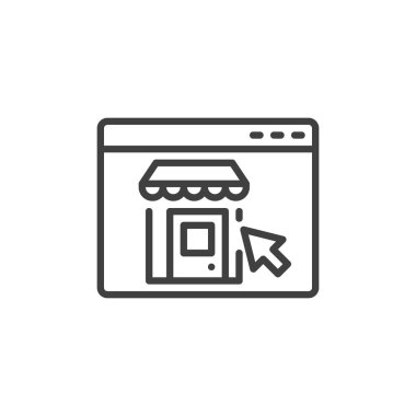 Çevrimiçi depolama simgesi. Mobil konsept ve web tasarımı için doğrusal biçim işareti. Çevrimiçi mağaza web sayfası ana hatları vektör simgesi. Sembol, logo çizimi. Vektör grafikleri