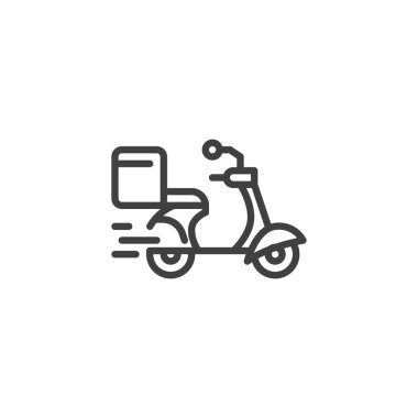 Ekspres dağıtım scooter hattı simgesi. Mobil konsept ve web tasarımı için doğrusal biçim işareti. Hızlı nakliye hizmeti ana hatları vektör simgesi. Sembol, logo çizimi. Vektör grafikleri