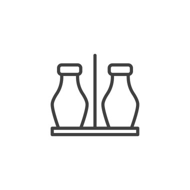 Ketçap ve hardal sosu hattı ikonu. Mobil konsept ve web tasarımı için doğrusal biçim işareti. Mayo ve ketçap kavanozu vektör ikonu. Sembol, logo çizimi. Vektör grafikleri