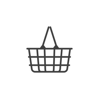 Alışveriş sepeti ikonu. Mobil konsept ve web tasarımı için düz tabela. Kablo sepeti sembolü. Sembol, logo çizimi. Vektör grafikleri