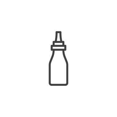 Şurup şişesi çizgisi simgesi. Mobil konsept ve web tasarımı için doğrusal biçim işareti. Kırmızı biberli baharat şişesi ana hatlı vektör ikonu. Sembol, logo çizimi. Vektör grafikleri