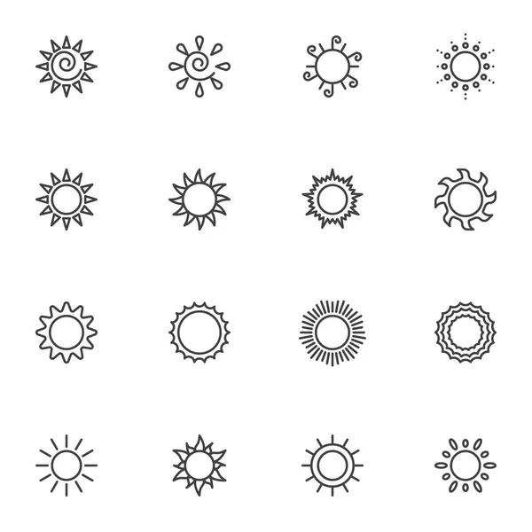 Sun Line Icons Set Linear Style Symbols Collection Outline Signs — Stock Vector