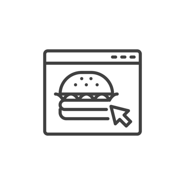 Online Burger Ordering Line Icon Food Delivery Service Linear Style — Stock Vector