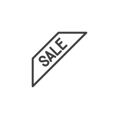 Satış etiketi çizgisi simgesi. Mobil konsept ve web tasarımı için doğrusal biçim işareti. İndirimli fiyat etiketi vektör simgesi. Sembol, logo çizimi. Vektör grafikleri