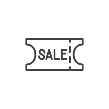 İndirim kuponu çizgisi ikonu. Mobil konsept ve web tasarımı için doğrusal biçim işareti. İndirimli fiyat etiketi vektör simgesi. Sembol, logo çizimi. Vektör grafikleri