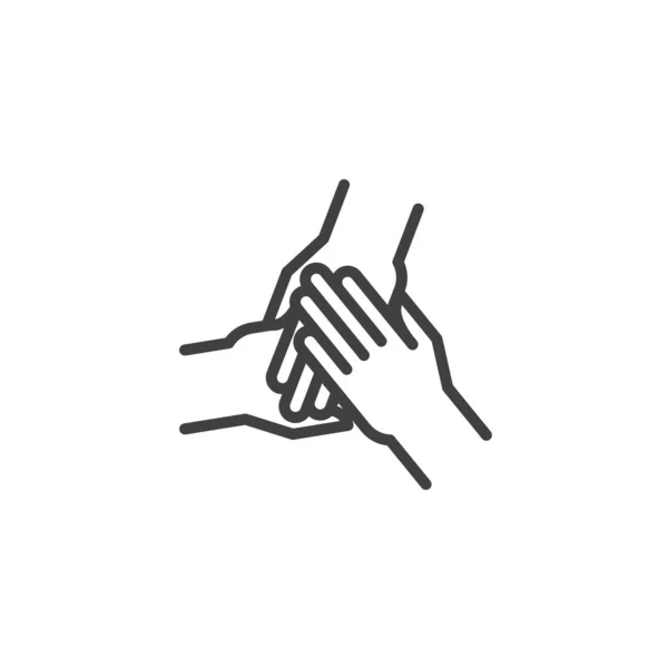 Три Руки Тримають Разом Ікону Лінії Лінійний Стиль Мобільного Концепту — стоковий вектор