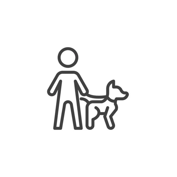 Hombre Caminando Con Icono Línea Perro Signo Estilo Lineal Para — Vector de stock