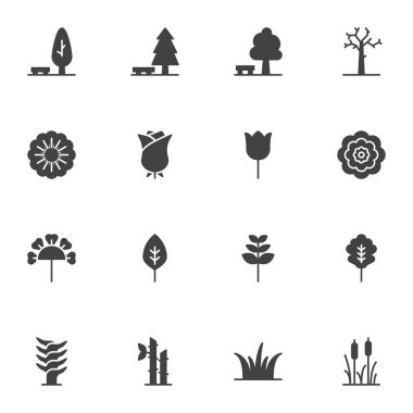 Bitki ve çiçek vektör simgeleri ayarlandı