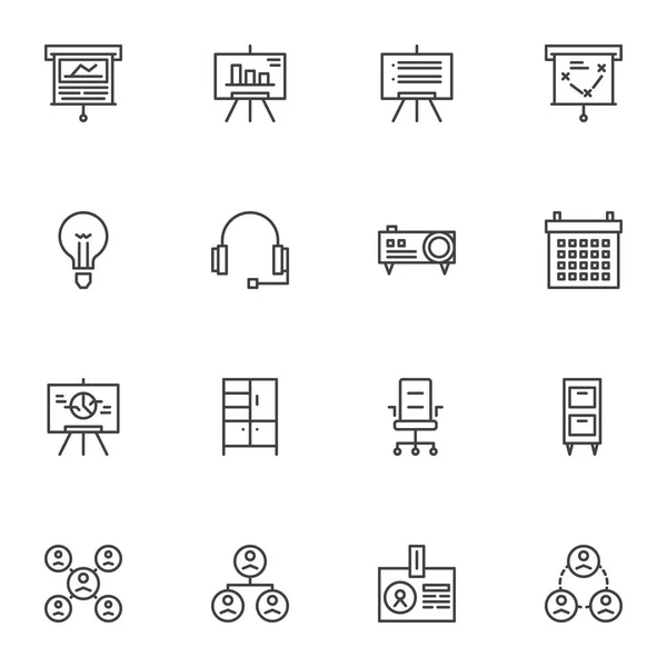 Ensemble d'icônes de ligne de présentation métier — Image vectorielle