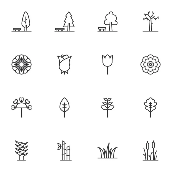Conjunto de iconos de línea de plantas y flores — Archivo Imágenes Vectoriales