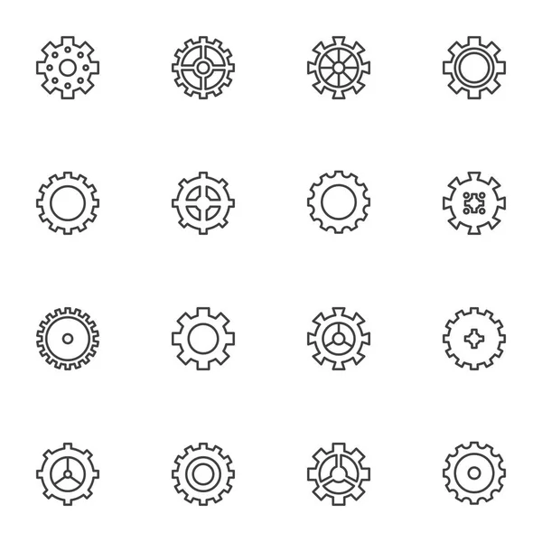 Réglage des icônes de ligne d'engrenages — Image vectorielle