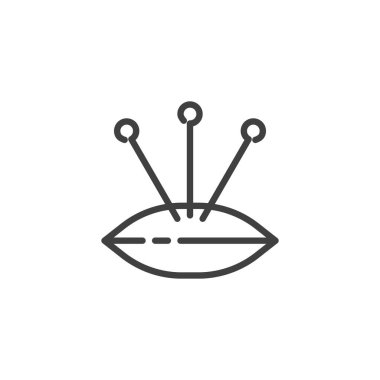 Dikiş İğneleri ve İğne Çizgisi simgesi. Mobil konsept ve web tasarımı için doğrusal biçim işareti. İğnelik ana hatlı vektör simgesi. Sembol, logo çizimi. Vektör grafikleri