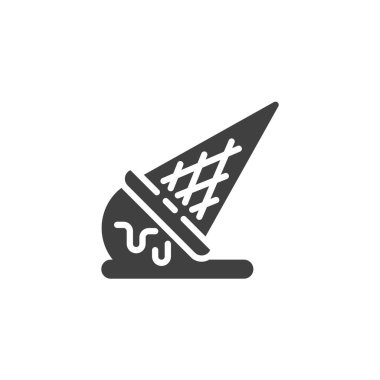 Düşmüş dondurma vektör simgesi. Mobil konsept ve web tasarımı için düz tabela. Waffle dondurması eriyen kabartma simgesi. Sembol, logo çizimi. Vektör grafikleri