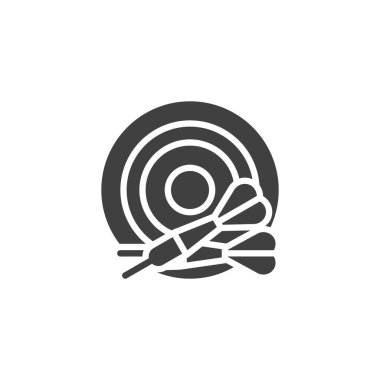 Dart okları tahta vektör simgesi. Mobil konsept ve web tasarımı için düz tabela. Dart tahtası oyun sembolü. Sembol, logo çizimi. Vektör grafikleri