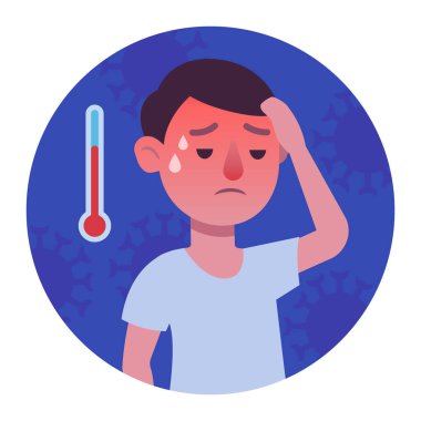 Grip olmuş renkli resimli bir adam. Coronavirus 2019-nCoV semptomları, logo illüstrasyonu. Düz biçim tasarımı.