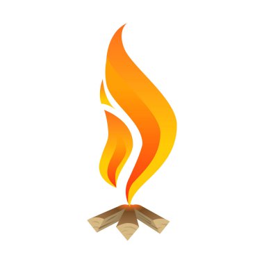 Kamp ateşi renkli piktogram beyaza izole edilmiş. Sembol, logo çizimi. Düz stil tasarım. Yanan şenlik ateşi, odun renkli grafikler