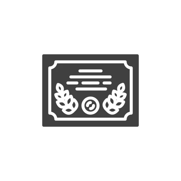 月桂樹のベクトルアイコンを持つ証明書 モバイルコンセプトとウェブデザインのための完全なフラット記号 保証書のグリフアイコン シンボル ロゴイラスト ベクトルグラフィックス — ストックベクタ