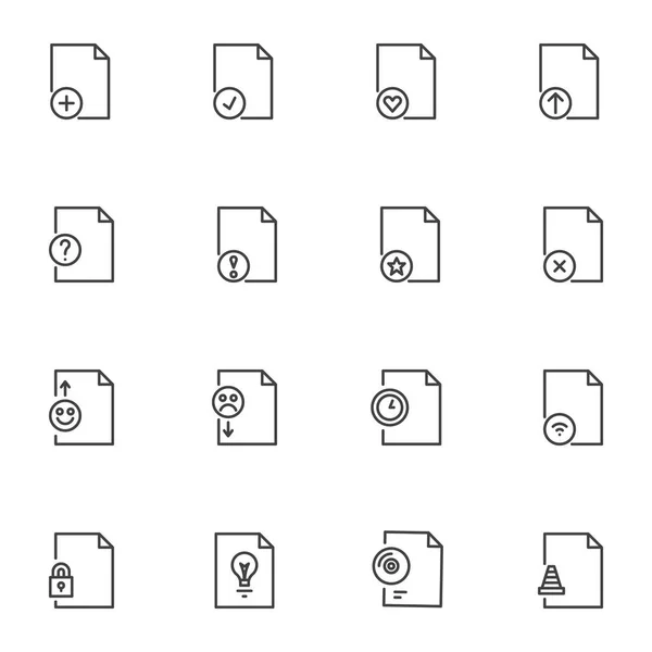 通用文件类型行图标集 轮廓矢量符号集 线性风格象形文字包 标志说明 设置包括图标 如添加文档文件 喜爱的文件夹 — 图库矢量图片
