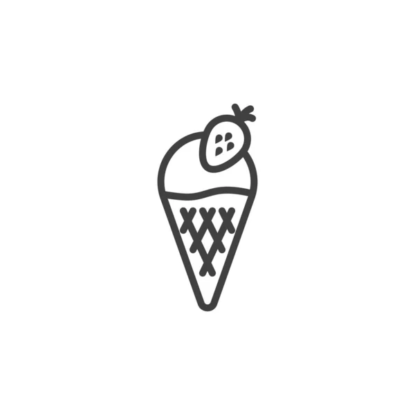 Strawberry Ice Cream Cone Line Icon Linear Style Sign Mobile — Stock Vector