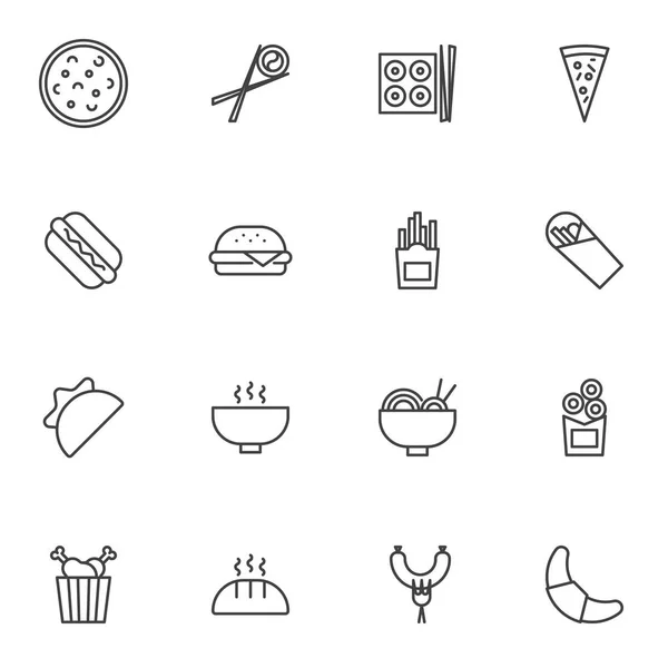 Junk Food Line Icons Set Fast Food Delivery Outline Vector —  Vetores de Stock