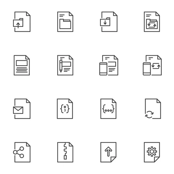 Fichiers Documents Ensemble Icônes Ligne Collection Symboles Vectoriels Contour Paquet — Image vectorielle