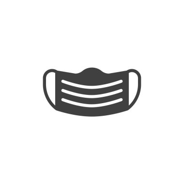 Tıbbi yüz maskesi vektör simgesi. Güvenli nefes alma maskesi mobil konsept ve web tasarımı için düz tabela doldurdu. Tıbbi solunum maskesi sembolü. Sembol, logo çizimi. Vektör grafikleri