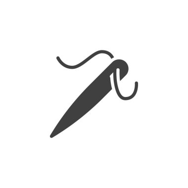 İplik vektör ikonuyla iğne dikiyorum. Mobil konsept ve web tasarımı için düz tabela. İğne dikişi kabartma simgesi. Sembol, logo çizimi. Vektör grafikleri