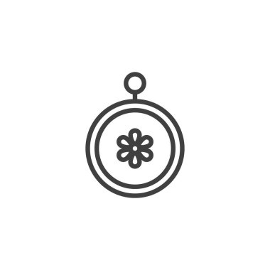 Çiçek resmi çerçeve çizgisi simgesi. Mobil konsept ve web tasarımı için doğrusal biçim işareti. Çember çerçeve ana hatlı vektör simgesinde çiçek. Sembol, logo çizimi. Vektör grafikleri