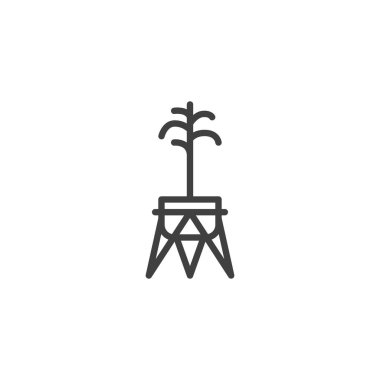 Dekoratif ağaç, saksı çizgisi simgesinde. Mobil konsept ve web tasarımı için doğrusal biçim işareti. Çiçek saksısında ev bitkisi vektör ikonu. Sembol, logo çizimi. Vektör grafikleri