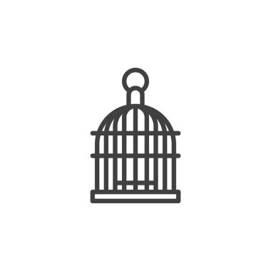 Kuş kafesi çizgisi simgesi. Mobil konsept ve web tasarımı için doğrusal biçim işareti. Kuş kafesi taslak vektör simgesi. Sembol, logo çizimi. Vektör grafikleri