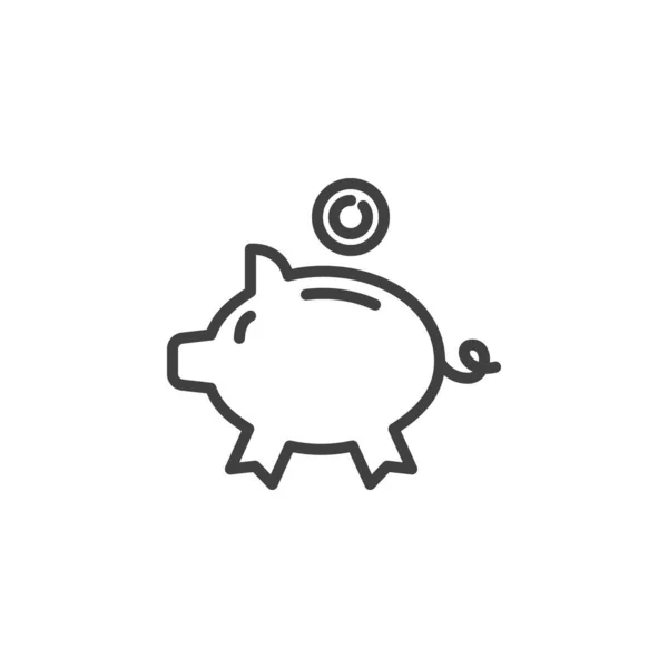 小猪银行和硬币线图标 移动概念和网页设计的线性风格标志 资金储蓄概述矢量图标 标识插图 矢量图形 — 图库矢量图片