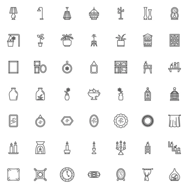 Home Decor Line Icons Set Linearen Stil Symbole Sammlung Umrisse — Stockvektor