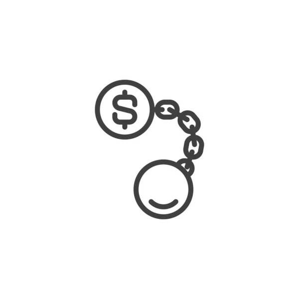 债务线图标 移动概念和网页设计的线性风格标志 美元货币链到哑铃轮廓矢量图标 标识插图 矢量图形 — 图库矢量图片