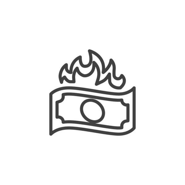 Burning Money Bill Line Icon Signo Estilo Lineal Para Concepto — Vector de stock