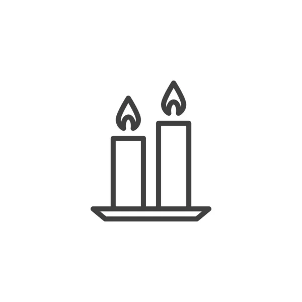 两个燃烧的蜡烛线图标 移动概念和网页设计的线性风格标志 家居装饰等矢量图标 标识插图 矢量图形 — 图库矢量图片