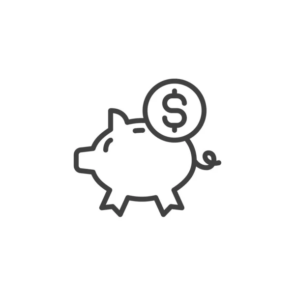 Piggy Bank Dollar Coin Line Icon Linear Style Sign Mobile — Stock Vector