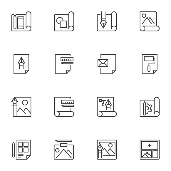 Juego de iconos de línea de diseño gráfico — Vector de stock