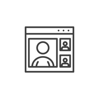 E-öğrenme, giyim tarzı ikon. Mobil konsept ve web tasarımı için doğrusal biçim işareti. Çevrimiçi video eğitim ana hatları vektör simgesi. Sembol, logo çizimi. Vektör grafikleri