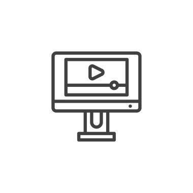 Video oynatıcı arayüz satırı simgesi. Mobil konsept ve web tasarımı için doğrusal biçim işareti. Bilgisayar medyası oynatıcısı vektör simgesini çizdi. Sembol, logo çizimi. Vektör grafikleri