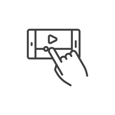 Cep telefonu video oynatıcı satırı simgesi. Mobil konsept ve web tasarımı için doğrusal biçim işareti. Smartphone Media player kontrol ana hatları vektör simgesi. Sembol, logo çizimi. Vektör grafikleri