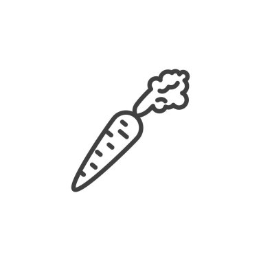 Havuç çizgisi ikonu. Mobil konsept ve web tasarımı için doğrusal biçim işareti. Havuç, sebze ana hatlı vektör ikonu. Sembol, logo çizimi. Vektör grafikleri