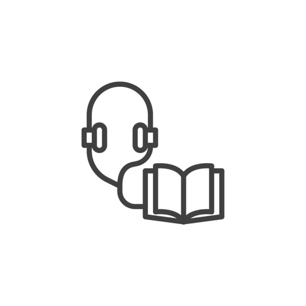 Icono Línea Audio Guía Libro Abierto Auriculares Signo Estilo Lineal — Vector de stock