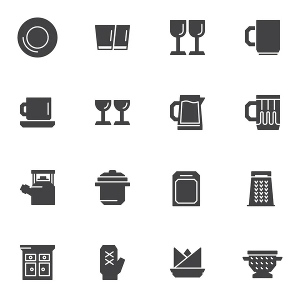 Geschirr, Geschirr Vektor Icons Set — Stockvektor