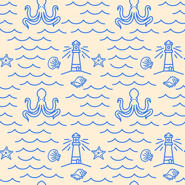 Образец Морской Жизни Океанский Безморский Фон Бесшовная Векторная Иллюстрация — стоковый вектор