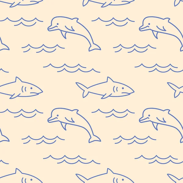 Иконки Акул Дельфинов Океанские Животные Бесшовные Фон Бесшовная Векторная Иллюстрация — стоковый вектор
